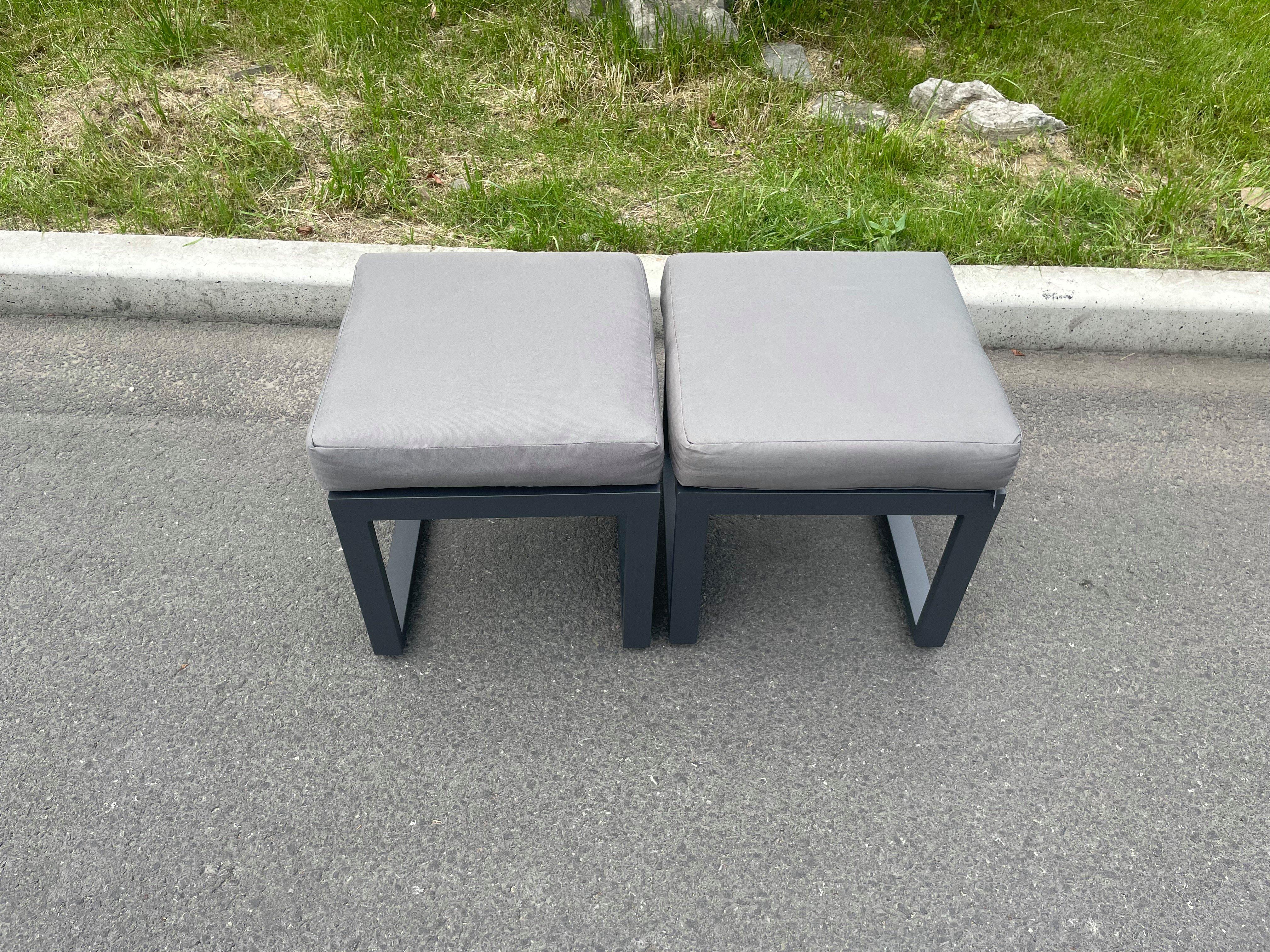 Aluminum 2 PC Small Footstool Outdoor Garden Furniture With Seat Cushion Patio Furniture Dark Grey